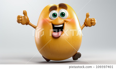 Potato with a cheerful face 3D on a white background. Potato with a cheerful face 3D on a white background. 109397401