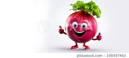beet with a cheerful face 3D on a white background. beet with a cheerful face 3D on a white background. 109397403