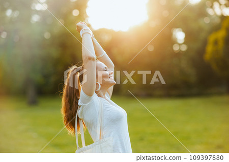 happy stylish woman in white shirt happy stylish woman in white shirt 109397880