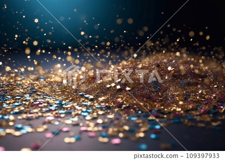 Color glitter confetti on black background. Holiday concept. Copy space. Color glitter confetti on black background. Holiday concept. Copy space. 109397933
