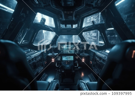 Spacecraft control room with seats. Futuristic, scientific and science concept 109397995
