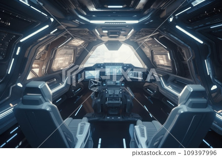 Spacecraft control room with seats. Futuristic, scientific and science concept 109397996