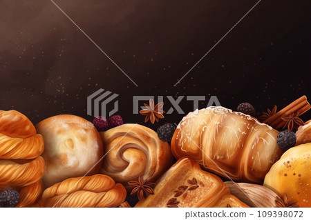 Assortment of bread and pastries. 109398072