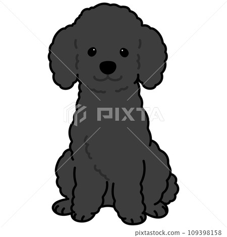 一隻簡單可愛的黑色貴賓犬坐在前面,主線的插圖 一隻簡單可愛的黑色貴賓犬坐在前面,主線的插圖 109398158