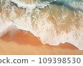 Sandy beach, turquoise ocean and waves, top view, summer landscape 109398530