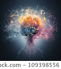 Creative model of human brain in vibrant colors on dark background. Artificial intelligence, technology, neural networks, futuristic concept 109398556