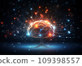 Model of human brain in vibrant colors on dark background. Active parts of brain is shining. Artificial intelligence, technology, neural networks, futuristic concept 109398557