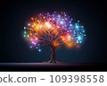 Creative model of human brain in vibrant colors on dark background. Artificial intelligence, technology, neural networks, futuristic concept 109398558