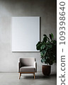 An armchair, house plant and a big art in modern home decoration. 109398640