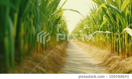 Empty ground road across large sugarcane plantation at summer Asian farmland site Empty ground road across large sugarcane plantation at summer Asian farmland site 109398643
