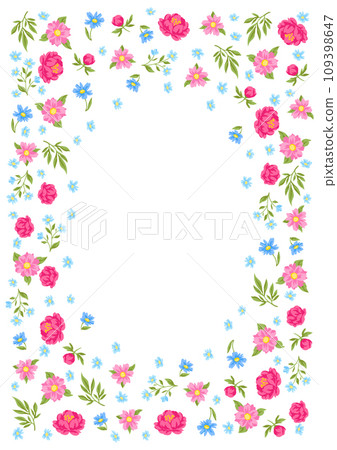Frame with pretty flowers. Beautiful decorative natural plants and leaves. Frame with pretty flowers. Beautiful decorative natural plants and leaves. 109398647