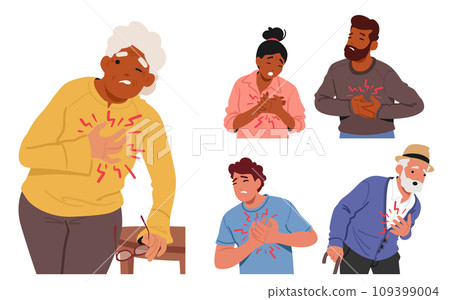 Characters with Heart Attack. Frantic Faces, Clutching Chests, Gasping For Breath, Urgent Signs Of Anxiety Characters with Heart Attack. Frantic Faces, Clutching Chests, Gasping For Breath, Urgent Signs Of Anxiety 109399004