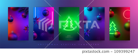 Set of Christmas neon stories template. Set of Christmas neon stories template. 109399247