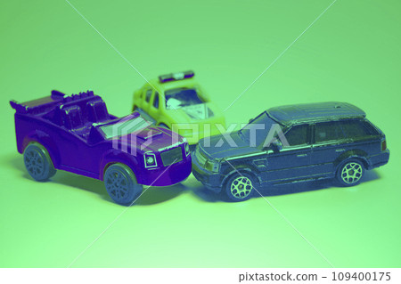 Car crash accident on a yellow background. Insurance concept 109400175