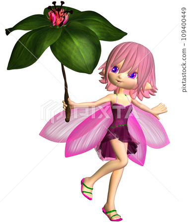 Cute Toon Umbrella Fairy in Pink Cute Toon Umbrella Fairy in Pink 109400449