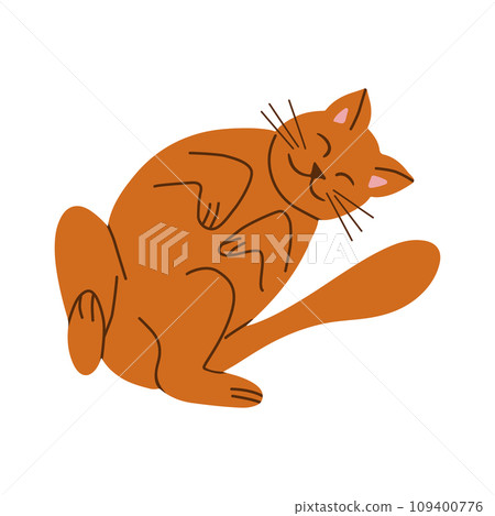Cute playful lying down hand drawn domestic cat 109400776