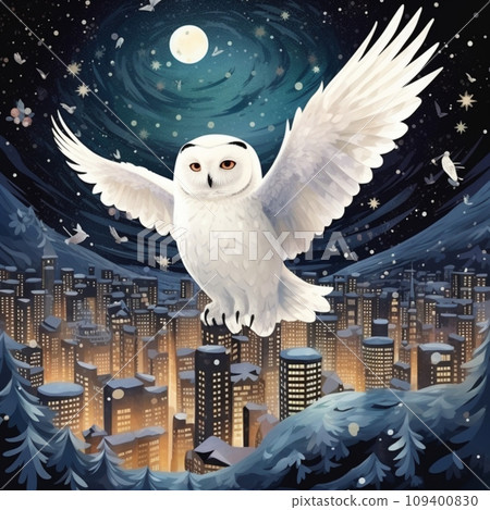 [AI generated image/AI illustration] Owl dancing in the night city 109400830