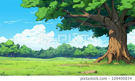 [AI generated image/AI illustration] Summer meadow and landscape with trees 109400834