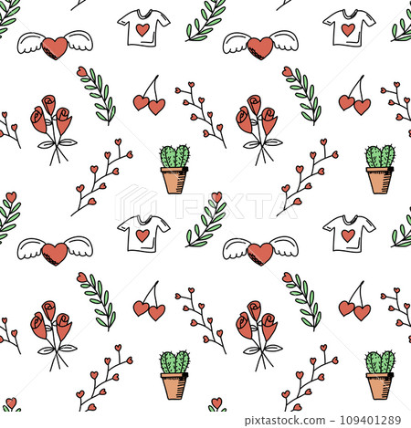 Romantic doodle pattern for Valentines Day. Vector illustration. Romantic doodle pattern for Valentines Day. Vector illustration. 109401289