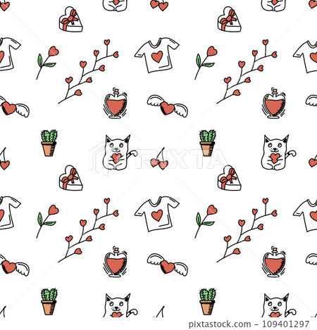 Romantic doodle pattern for Valentines Day. Vector illustration. Romantic doodle pattern for Valentines Day. Vector illustration. 109401297