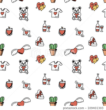 Romantic doodle pattern for Valentines Day. Vector illustration. 109401303