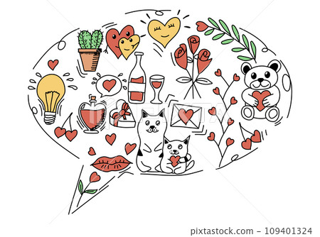 Romantic doodle for Valentines Day. Vector illustration, speech bubble form. 109401324