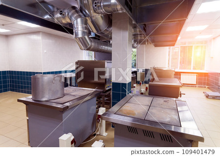 Restaurant kitchen equipment for preparing food, meal, plates, detail. Restaurant kitchen equipment for preparing food, meal, plates, detail. 109401479