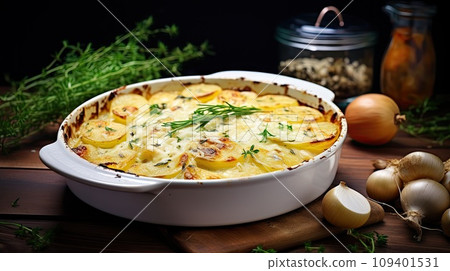 Potato gratin - graten, scalloped in baking dish Potato gratin - graten, scalloped in baking dish 109401531