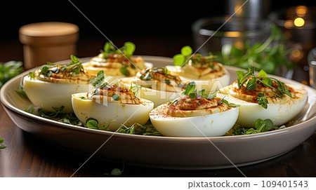 Deviled eggs. Classic American appetizer favorite Deviled eggs. Classic American appetizer favorite 109401543