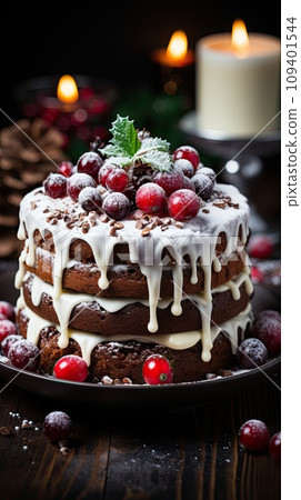 Plate with delicious Christmas cake 109401544