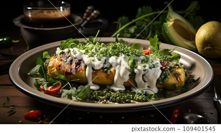 Typical Mexican dish stuffed chili in walnut sauce 109401545