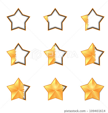 Five star rating. filling the volume of transparent rating star animation. isolated 109401614