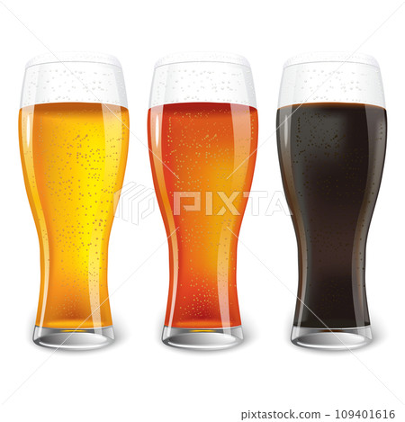 Three Glasses of different beer. dark beer, red beer Three Glasses of different beer. dark beer, red beer 109401616
