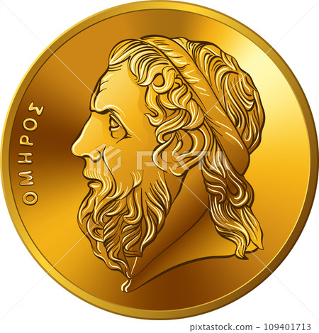 Greek gold coin 50 drachmas Homer Greek gold coin 50 drachmas Homer 109401713