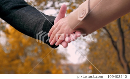 Handshake of man and woman partners as sign of agreement of contract for company Handshake of man and woman partners as sign of agreement of contract for company 109402240