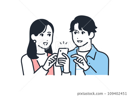 Simple vector illustration material of young men and women making reservations on smartphones Simple vector illustration material of young men and women making reservations on smartphones 109402451