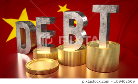 The debt and coins on china flag for Business concept 3d rendering. The debt and coins on china flag for Business concept 3d rendering. 109402509