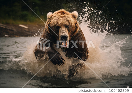 Attacking brown bear AI image Attacking brown bear AI image 109402809