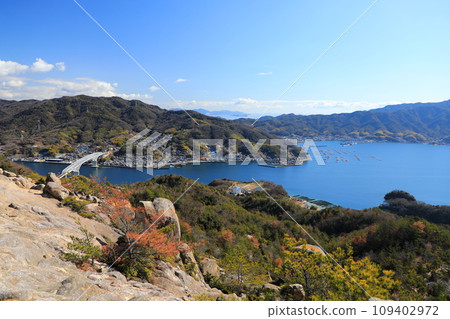 View of the Seto Inland Sea and Hayase Bridge from Etajima/Tengu Rock (Etajima City, Hiroshima Prefecture, Japan) View of the Seto Inland Sea and Hayase Bridge from Etajima/Tengu Rock (Etajima City, Hiroshima Prefecture, Japan) 109402972