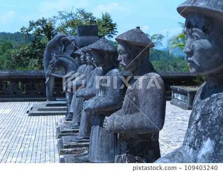 Hue, Vietnam, Cai Dinh Mausoleum, stone statues of servants guarding the tombs, etc. Hue, Vietnam, Cai Dinh Mausoleum, stone statues of servants guarding the tombs, etc. 109403240