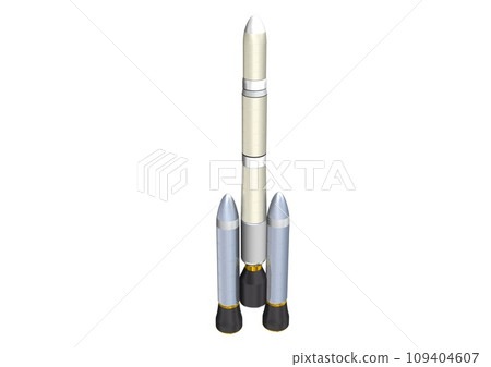 Single rocket for launching artificial satellites and space probes, white background (3DCG image) 109404607