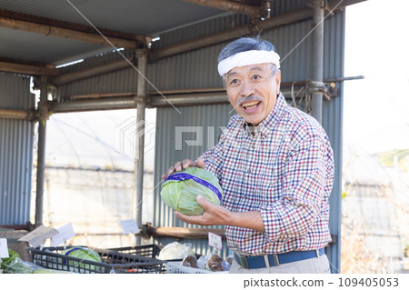 Farmer man selling vegetables from the field 109405053