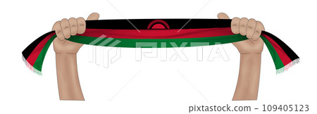3D Flag on ribbon in hand 109405123