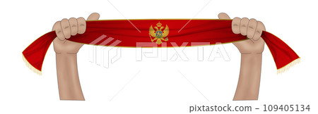 3D Flag on ribbon in hand 3D Flag on ribbon in hand 109405134