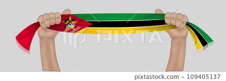 3D Flag on ribbon in hand 3D Flag on ribbon in hand 109405137