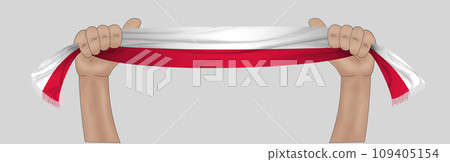 3D Flag on ribbon in hand 109405154