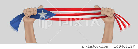 3D Flag on ribbon in hand 109405157