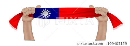 3D Flag on ribbon in hand 3D Flag on ribbon in hand 109405159