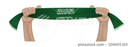 3D Flag on ribbon in hand 109405165