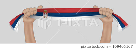 3D Flag on ribbon in hand 3D Flag on ribbon in hand 109405167